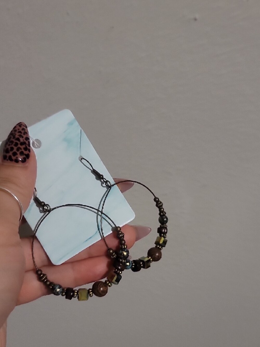 Beaded Hoop Earrings in Brown - Picture 2 of 2